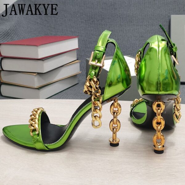 Luxury Gold Chain Heel Sandals Summer Sexy Brand Ankle Strap Party Shoes High Heel Sandals Celebrity Women Dress Shoes - Image 100