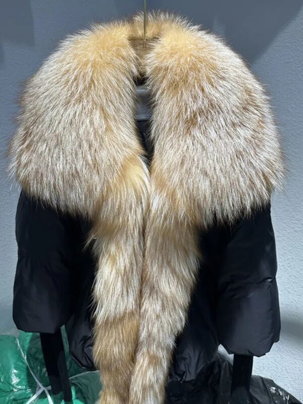 Winter Women Coat Duck Down Jacket Super Large Real Silver Fox Fur Collar with Knit Sleeve Fashion Luxury Outerwear - Image 4