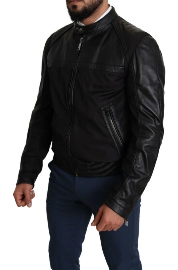 Dolce & Gabbana Elegant Black Bomber with Leather Accents - Image 2