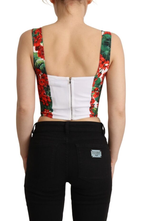 Dolce & Gabbana Elegant Red Cropped Top with Geranium Print - Image 3