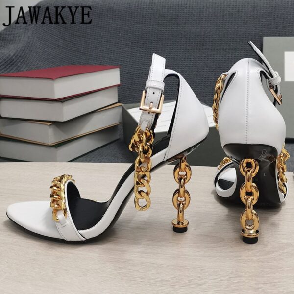 Luxury Gold Chain Heel Sandals Summer Sexy Brand Ankle Strap Party Shoes High Heel Sandals Celebrity Women Dress Shoes - Image 68