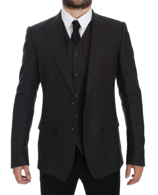 Dolce & Gabbana Elegant Gray Linen Slim Fit Blazer and Vest - Image 5