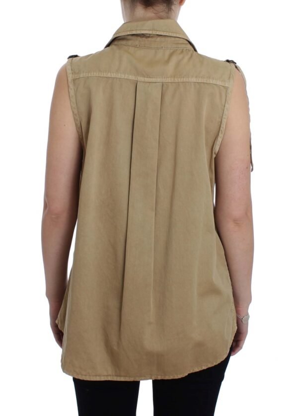 PLEIN SUD Beige Sleeveless Cotton Blouse - Image 3