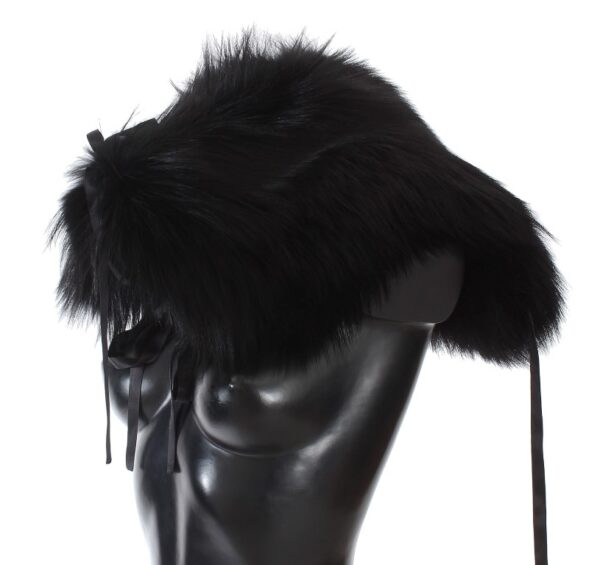 Dolce & Gabbana Elegant Black Fox Fur Silk Shoulder Wrap - Image 3