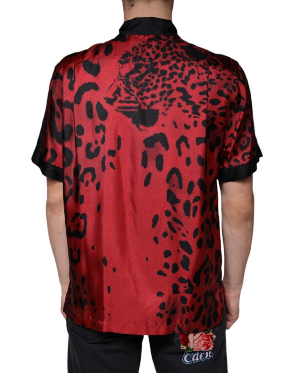 Dolce & Gabbana Red Leopard Silk Button Down Casual Shirt - Image 4