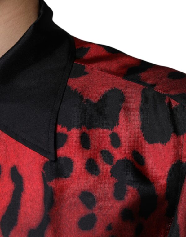 Dolce & Gabbana Red Leopard Silk Button Down Casual Shirt - Image 6