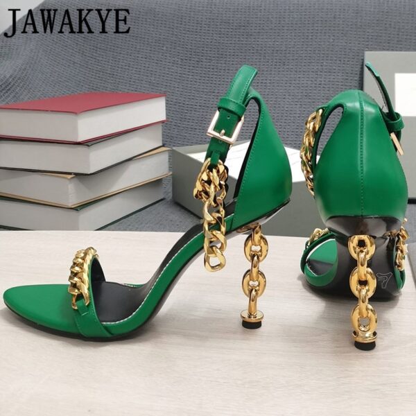 Luxury Gold Chain Heel Sandals Summer Sexy Brand Ankle Strap Party Shoes High Heel Sandals Celebrity Women Dress Shoes - Image 50