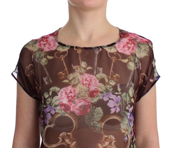 Dolce & Gabbana Elegant Floral Silk Blouse with Cap Sleeves - Image 5