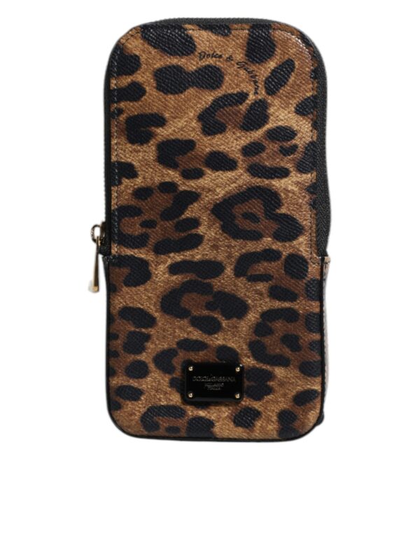 Dolce & Gabbana Brown Leopard Print Dauphine Leather Zip Around Wallet - Image 2
