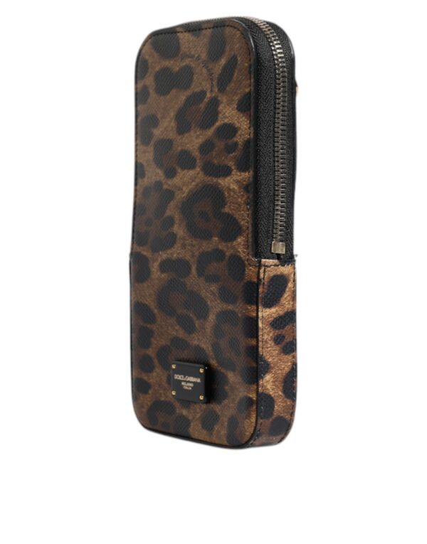 Dolce & Gabbana Brown Leopard Print Dauphine Leather Zip Around Wallet - Image 4