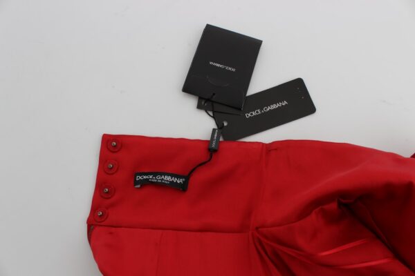 Dolce & Gabbana Red Silk Crystal-Embellished High Waist Shorts - Image 6