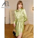 AEL New Women Satin Shirt Mini Dress Summer Casual Loose Elegant Party Belt One Piece Clothes Vestidos Streetwear