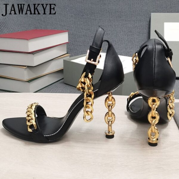 Luxury Gold Chain Heel Sandals Summer Sexy Brand Ankle Strap Party Shoes High Heel Sandals Celebrity Women Dress Shoes - Image 20