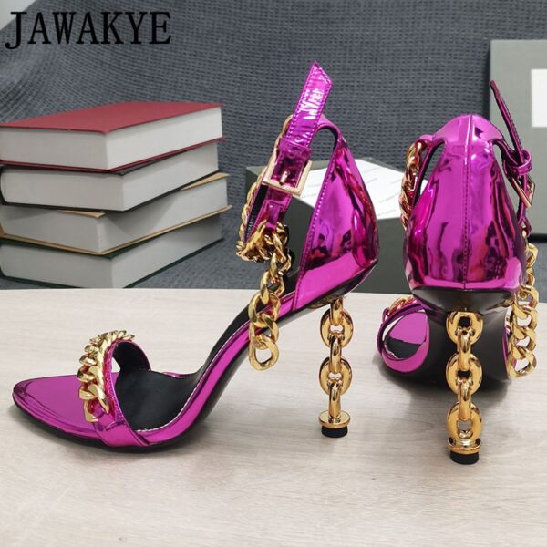 Luxury Gold Chain Heel Sandals Summer Sexy Brand Ankle Strap Party Shoes High Heel Sandals Celebrity Women Dress Shoes - Image 109