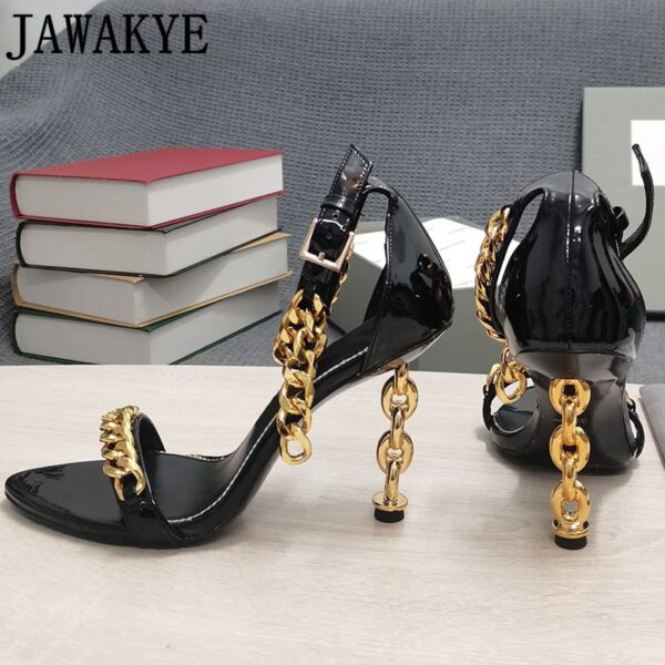 Luxury Gold Chain Heel Sandals Summer Sexy Brand Ankle Strap Party Shoes High Heel Sandals Celebrity Women Dress Shoes - Image 13
