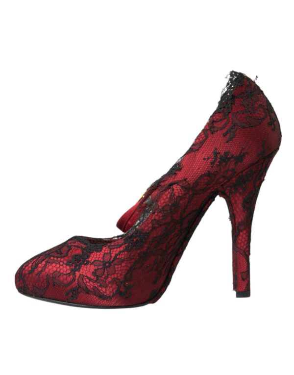 Dolce & Gabbana Red Black Floral Lace Mary Jane Pumps Shoes - Image 5