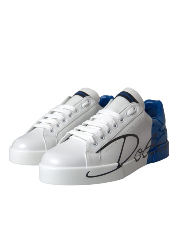 Dolce & Gabbana White Blue Leather Logo Low Top Sneakers Shoes - Image 3