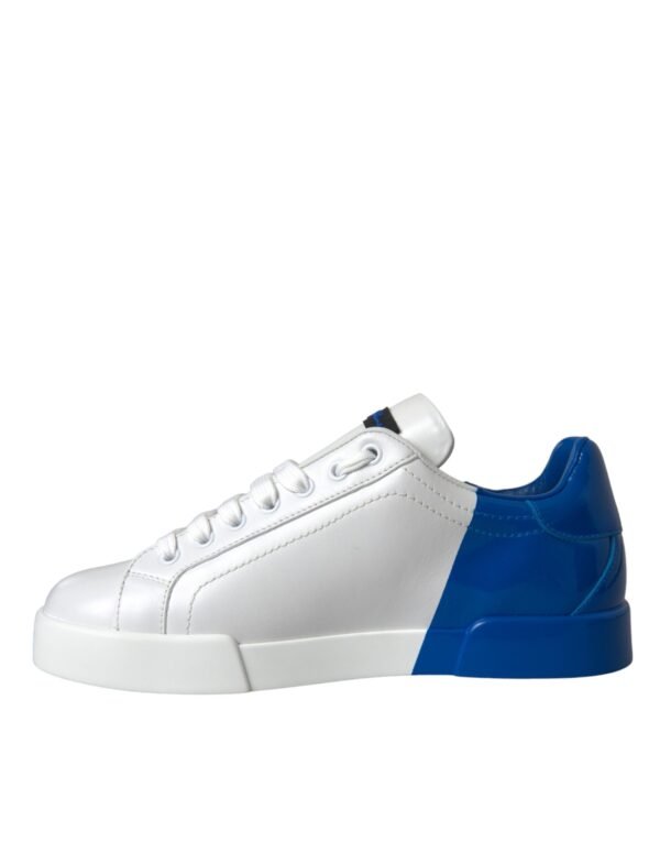 Dolce & Gabbana White Blue Leather Logo Low Top Sneakers Shoes - Image 5