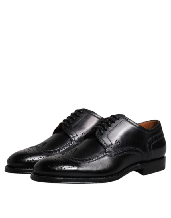 Dolce & Gabbana Black Leather Derby Wingtip Formal Shoes - Image 4