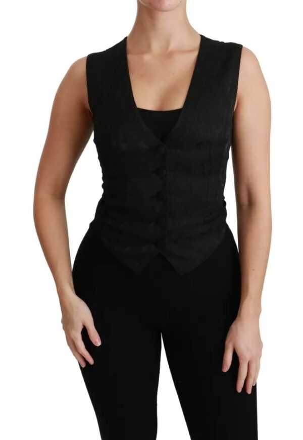 Dolce & Gabbana Black Lace Waistcoat Slim Vest Silk Top - Image 2