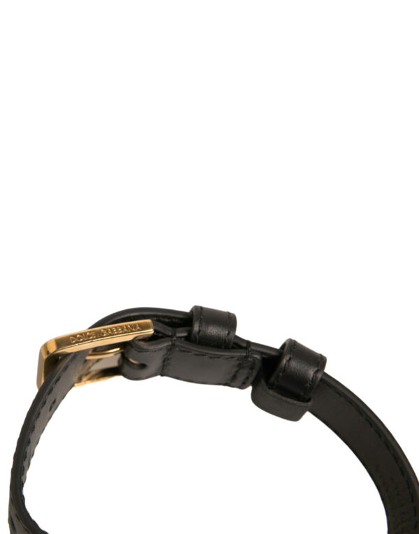 Dolce & Gabbana Black Textured Leather Gold Tone Metal Buckle Armband - Image 4