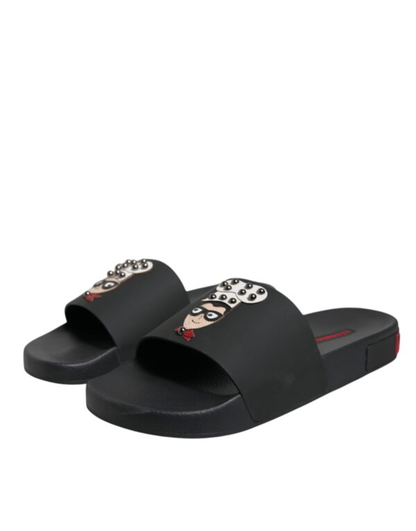 Dolce & Gabbana Black Leather Slides Sandals Beachwear Shoes - Image 3