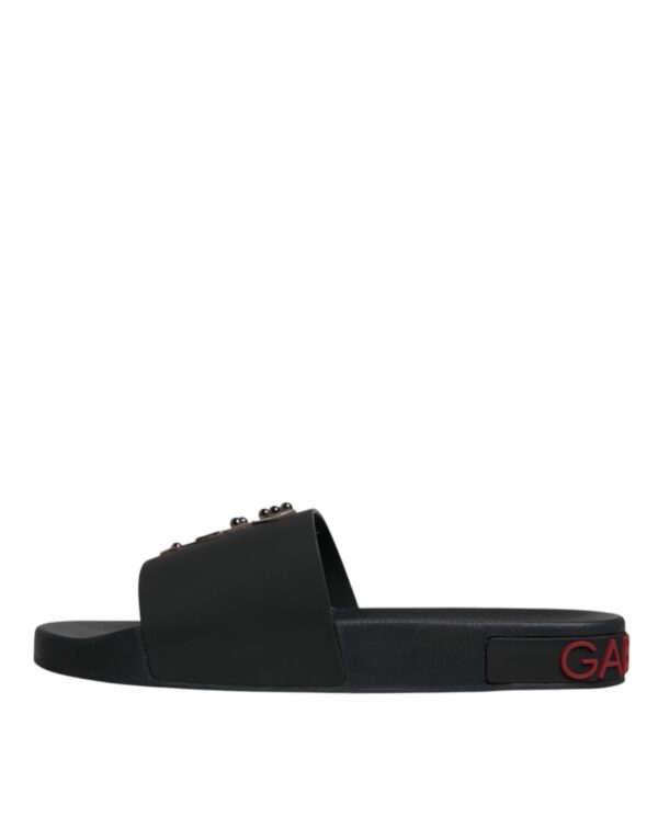 Dolce & Gabbana Black Leather Slides Sandals Beachwear Shoes - Image 5