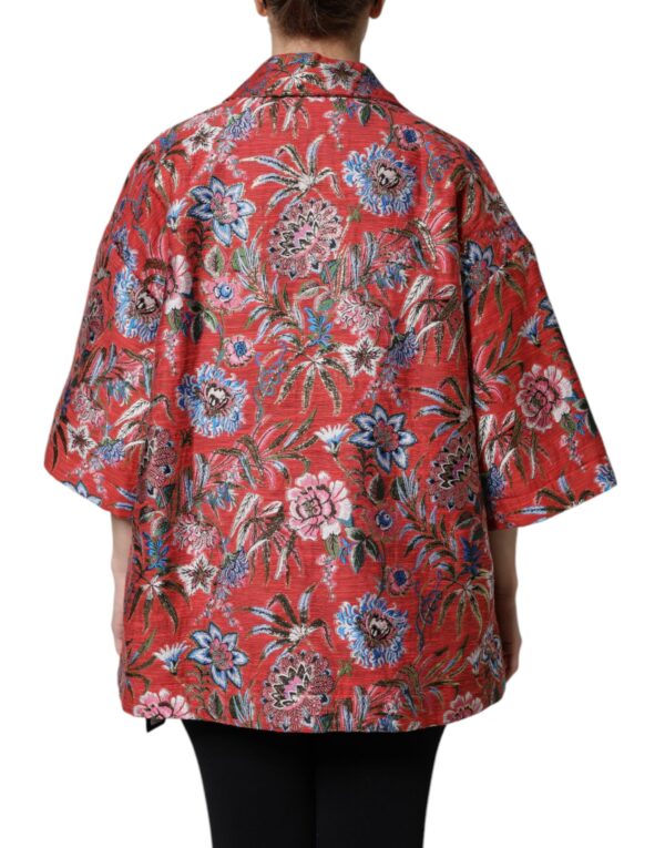 Dolce & Gabbana Red Floral Jacquard Button Down Coat Jacket - Image 4