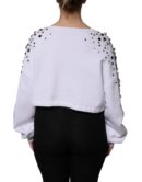 Dolce & Gabbana White Embellished Long Sleeve Cropped Sweater