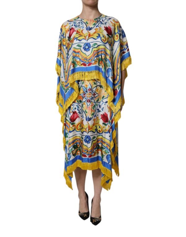 Dolce & Gabbana Multicolor Majolica Kaftan Short Sleeves Maxi Dress - Image 2