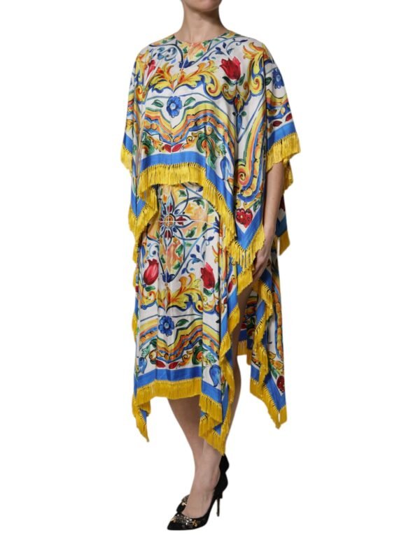 Dolce & Gabbana Multicolor Majolica Kaftan Short Sleeves Maxi Dress - Image 3